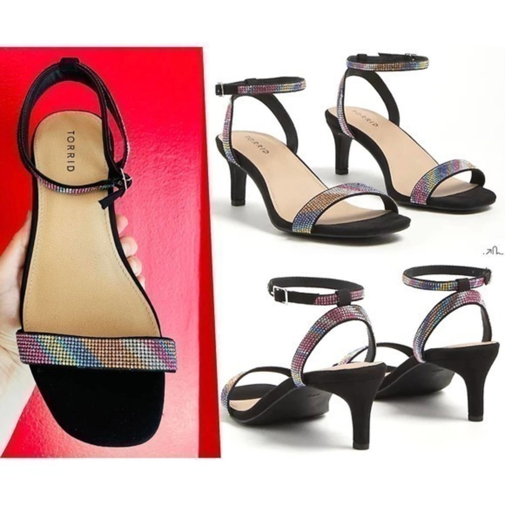 New‎ Torrid 9.5WW Rainbow Embellished Sparkle Faux Suede Dressy Kitten Heels